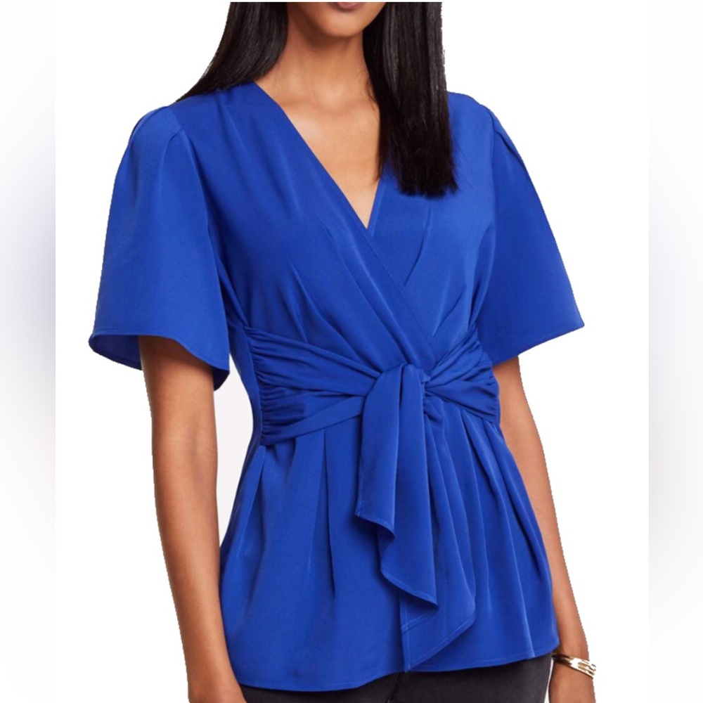 NWT Ann Taylor Tie Wrap Top in Mariner royal blue 10 M medium v-neck Loft cobalt
